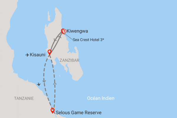 Combiné circuit et hôtel Sea crest 3* avec 2 nuits au parc de Selous zanzibar Tanzanie