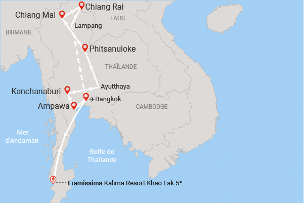 Combiné circuit et hôtel Beautés du Siam + extension 4 nuits Framissima Kalima Resort Khao Lak bangkok Thailande