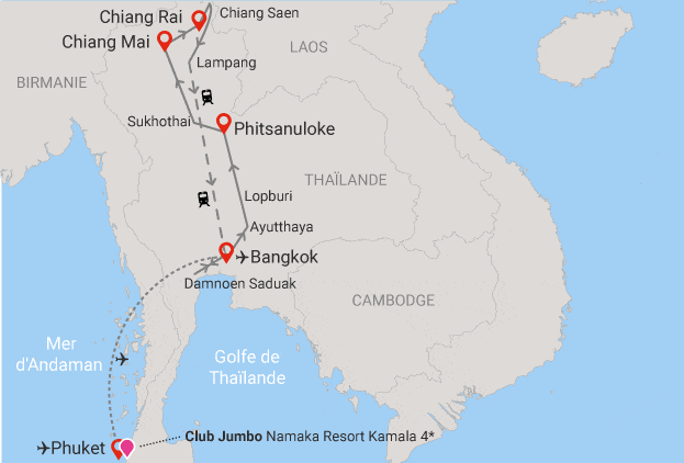 Combiné circuit et hôtel Essentiels de la Thaïlande, extension 7 nuits au Jumbo Namaka Resort Kamala bangkok Thailande