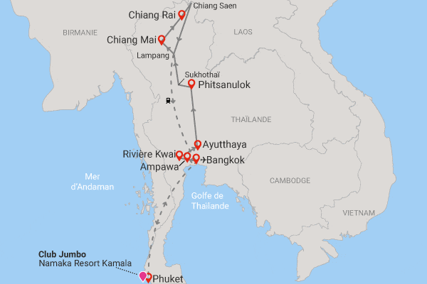 Combiné circuit et hôtel Trésors de Thaïlande + extension Jumbo Namaka Resort Kamala bangkok Thailande