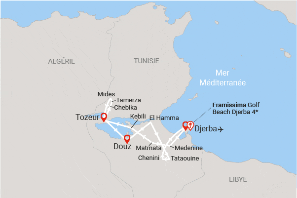 Combiné circuit et hôtel Circuit Plage au Framissima Golf Beach Djerba et désert de Tozeur djerba Tunisie