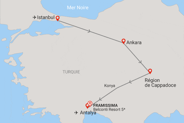 Combiné circuit et hôtel Des rives du Bosphore à la Méditerranée et extension Framissima Belconti Resort istanbul Turquie