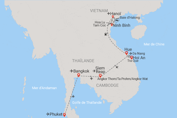 Combiné circuit et hôtel Périple en Asie du sud-est, d'Hanoi à Bangkok et extension 3 nuits à Phuket hanoi Vietnam
