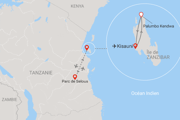 Combiné circuit et hôtel Palumbo Kendwa 4* avec 2 nuits au Parc de Selous kendwa Zanzibar