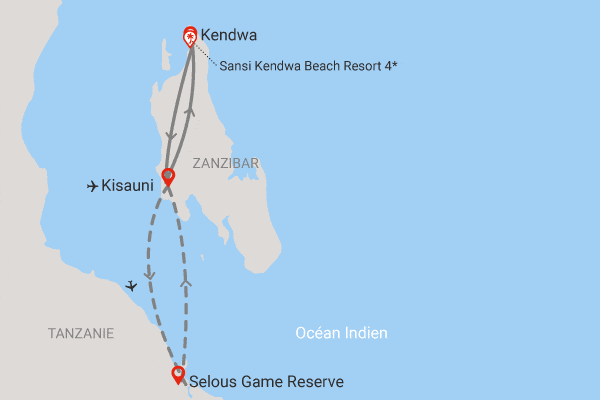 Combiné circuit et hôtel Sunseabar Beach Hotel Kendwa 4* avec 2 nuits au Parc de Selous kendwa Zanzibar
