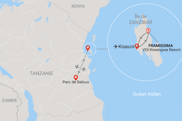 Combiné circuit et hôtel Framissima Evasion Voi Kiwengwa Resort 4* avec 1 nuit au parc de Selous kiwengwa Zanzibar