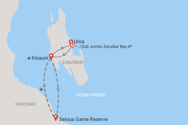 Combiné circuit et hôtel Club Jumbo Zanzibar Bay 4* avec 1 nuit au parc de Selous uroa Zanzibar